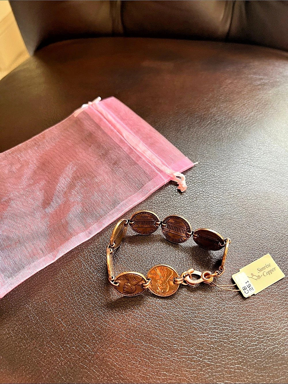 Sunrise Copper Coin Link Bracelet in Brown